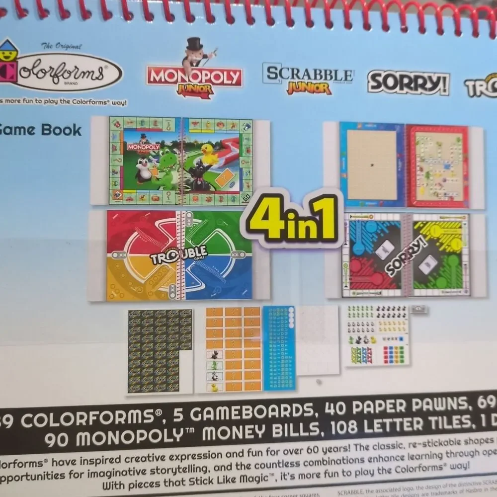 Colorforms 4 In 1 Game Book (Monopoly Jr., Scrabble Jr., Sorry, And Trouble)